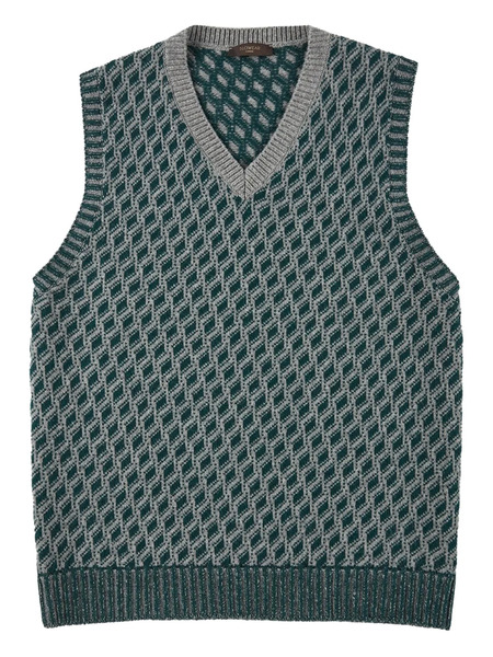  Zanone Jacquard Wool Vest - Green 