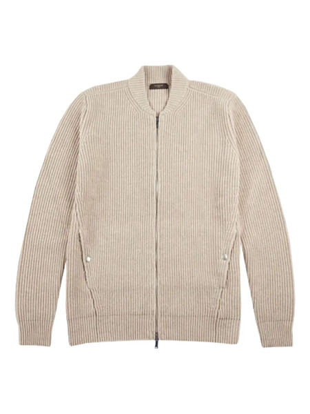  Zanone Ribbed Zip-up Cardigan - Neutrals 