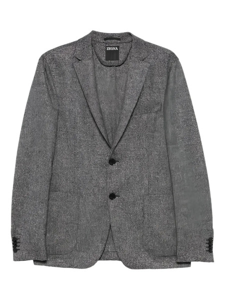  Zegna Buttoned Herringbone-pattern Blazer - Grey 