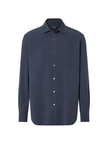  Zegna Buttoned Silk Shirt - Blue 