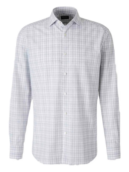  Zegna Check-pattern Button Shirt - Grey 