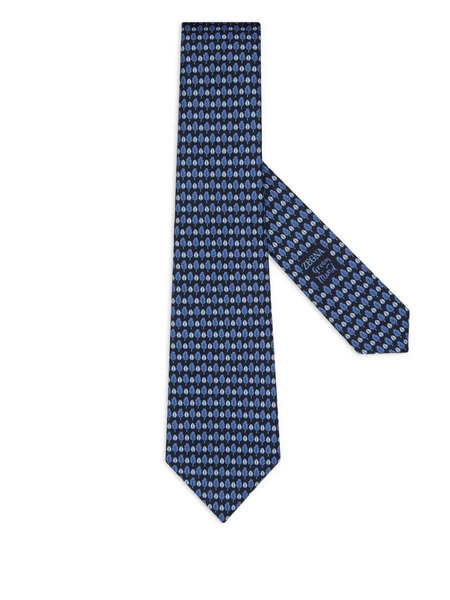  Zegna Leaf-print Silk Tie - Blue 
