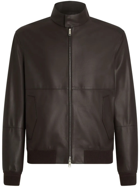  Zegna Leather Bomber Jacket - Brown 