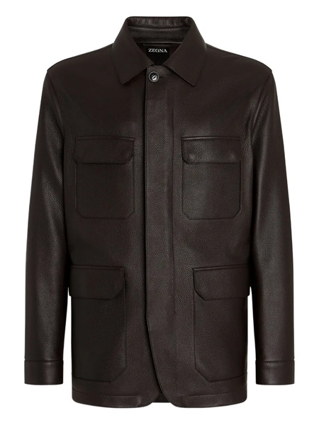  Zegna Leather Flap-pockets Jacket - Brown 