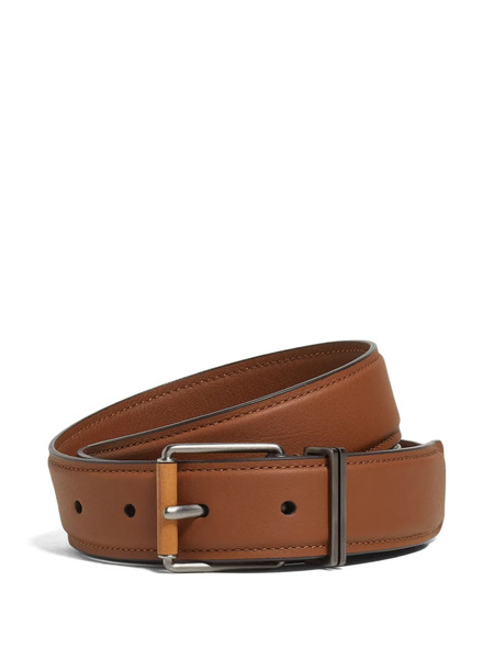  Zegna Leather Wood-effect Buckle Belt - Brown 