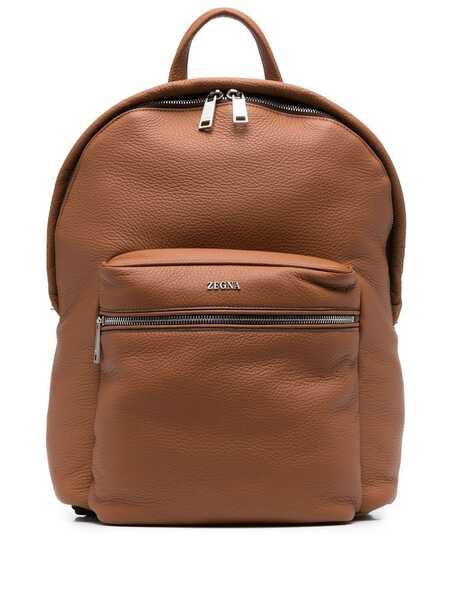  Zegna Logo-plaque Leather Backpack - Brown 