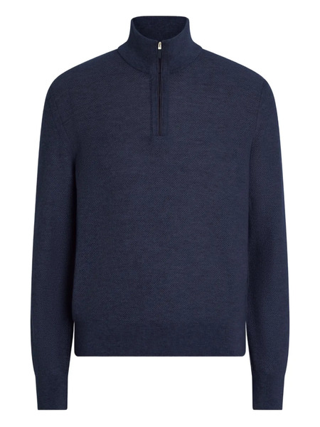  Zegna Mock-neck Half-zip Cashmere Sweater - Blue 