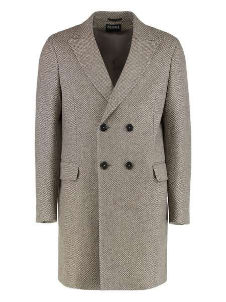  Zegna Notched Lapels Wool Double Breasted Coat - Neutrals 