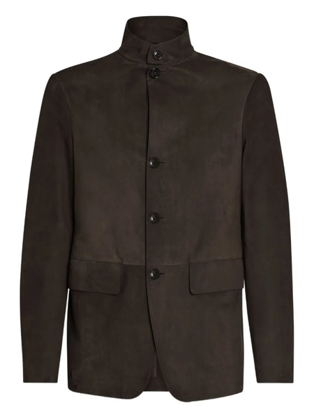  Zegna Secondskin Il Buttoned Leather Jacket - Brown 