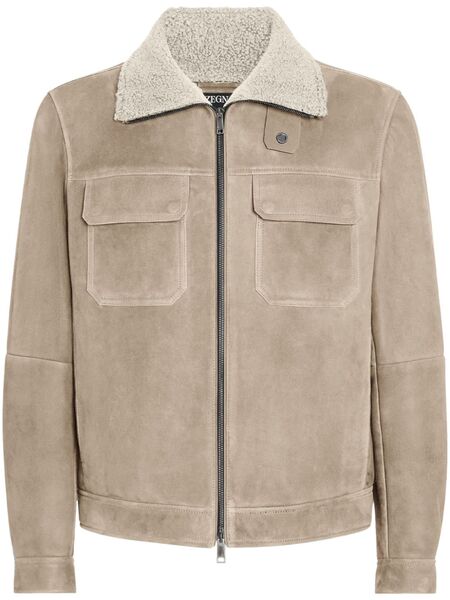  Zegna Shearling-collar Suede Jacket - Neutrals 