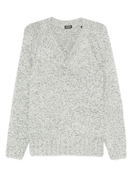  Zegna Speckled V-neck Sweater - Grey 
