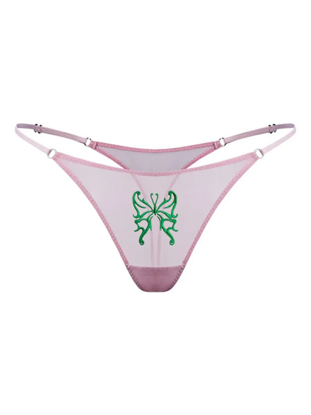  Zhilyova Butterfly-embroidery Tulle Thong - Pink 