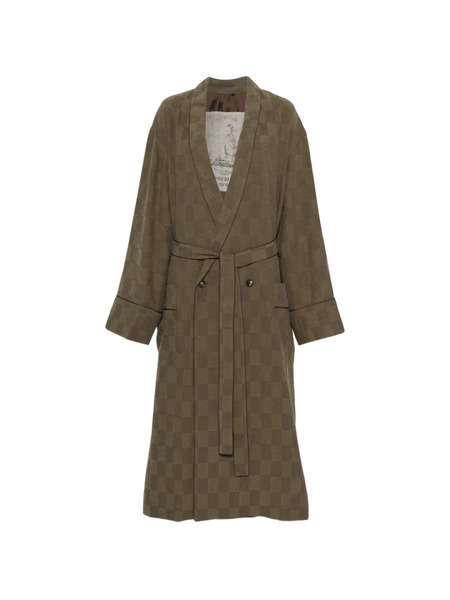  Ziggy Chen Checked Belted Double-breasted Coat - Green 