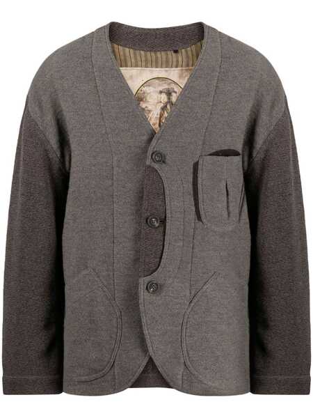  Ziggy Chen Patchwork-design V-neck Jacket - Grey 