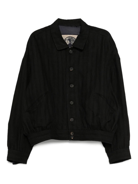  Ziggy Chen Striped Spread-collar Jacket - Black 