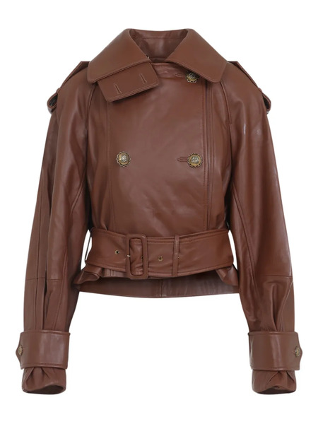  Zimmermann Hypnotic Belted Leather Jacket - Brown 