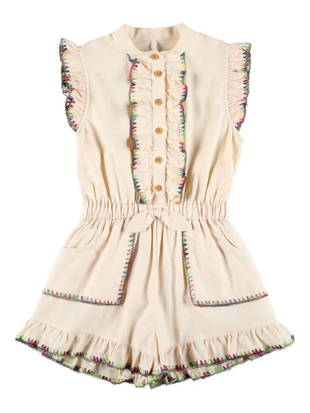  Zimmermann Kids Lucy Ruffled Button-front Playsuit - Neutrals 