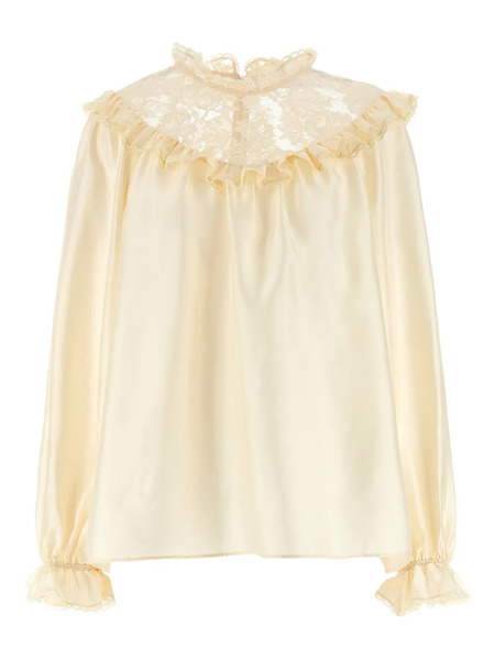  Zimmermann Lace Ruffled Silk Blouse - Neutrals 