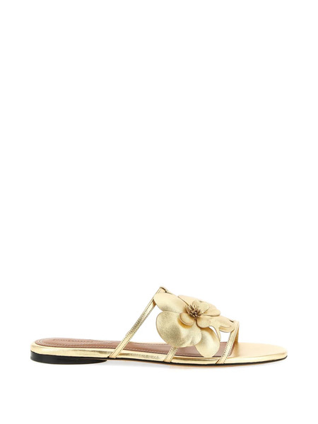  Zimmermann Laminated Leather Floral Slides - Gold 