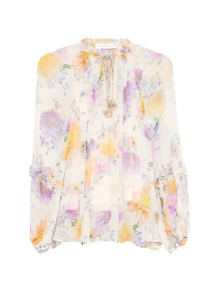  Zimmermann Luna Ruffled Floral Blouse - Neutrals 