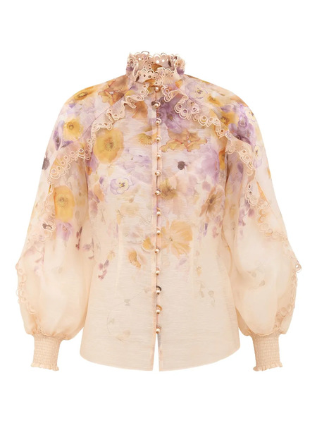  Zimmermann Memento Ruffled Floral-print Blouse - Neutrals 