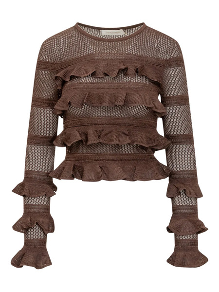  Zimmermann Panelled Ruffled Top - Brown 