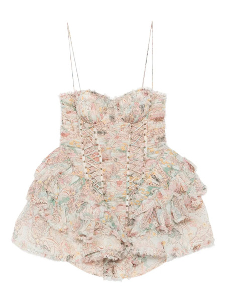  Zimmermann Ruffled Lace-up Mini Dress - Neutrals 