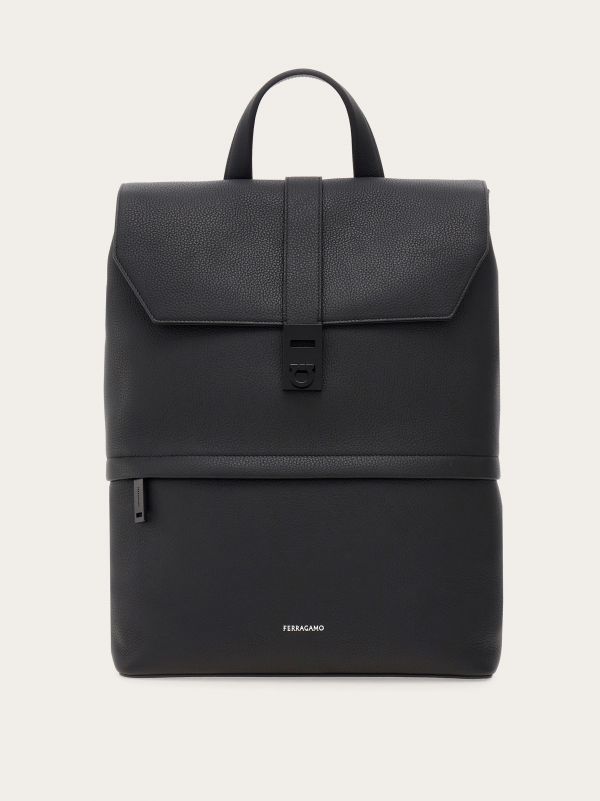  Ferragamo Men Backpack With Hug Buckle Black 