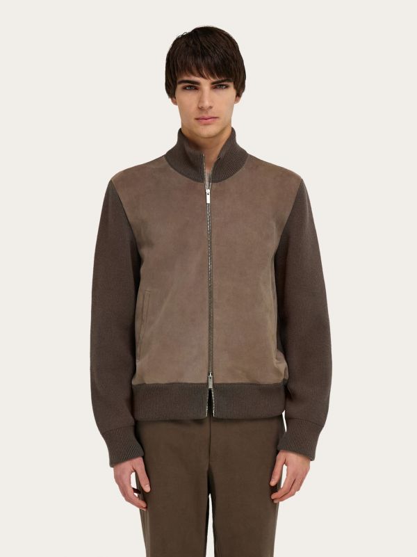  Ferragamo Men Blouson With Leather Inserts Brown 
