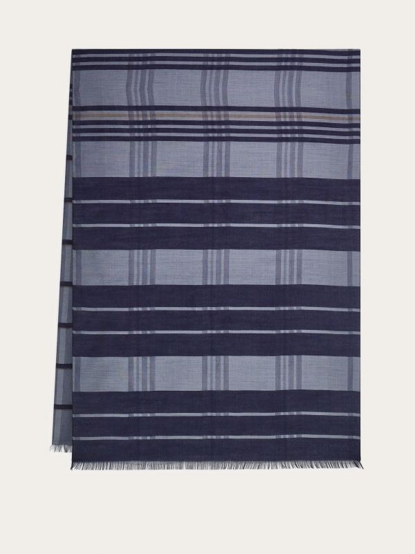  Ferragamo Men Check Stole Blue 