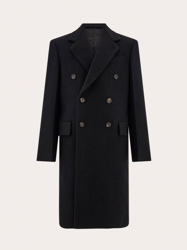  Ferragamo Men Double Breasted Coat Black 