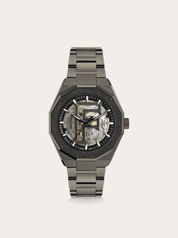  Ferragamo Men Ferragamo Edge Skeleton Watch Black 