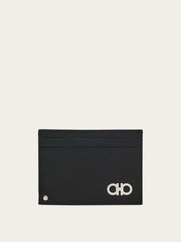  Ferragamo Men Gancini Card Holder With Pull Out Id Window Black 