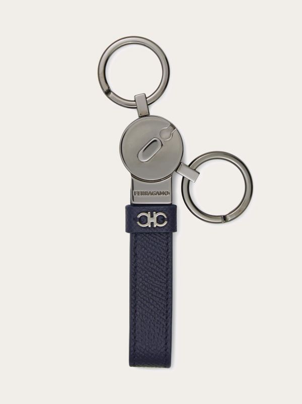  Ferragamo Men Gancini Key Holder Blue 