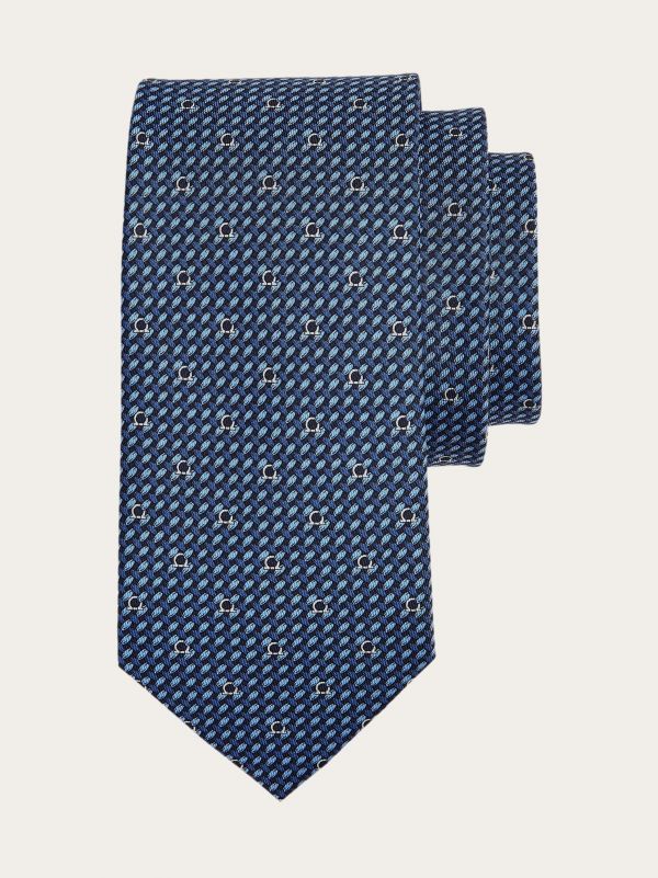  Ferragamo Men Gancini Print Silk Tie Blue 