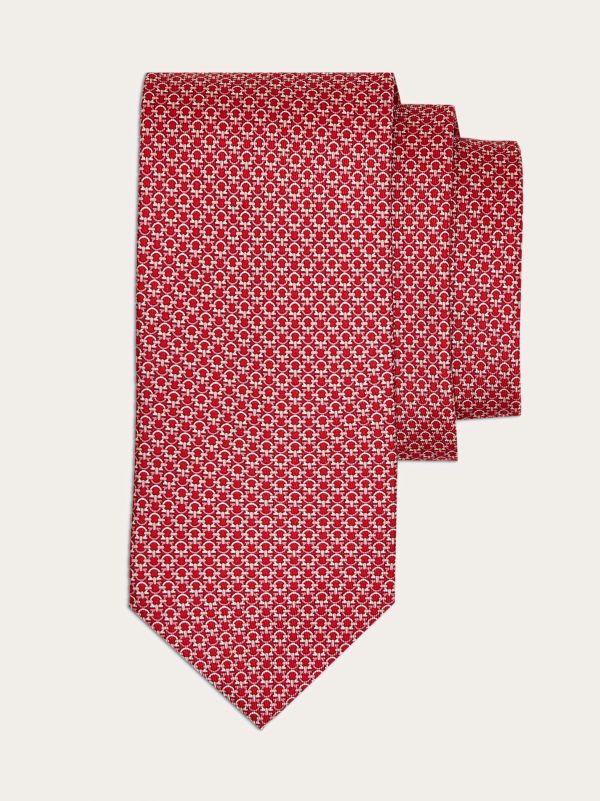  Ferragamo Men Gancini Print Silk Tie Pink 
