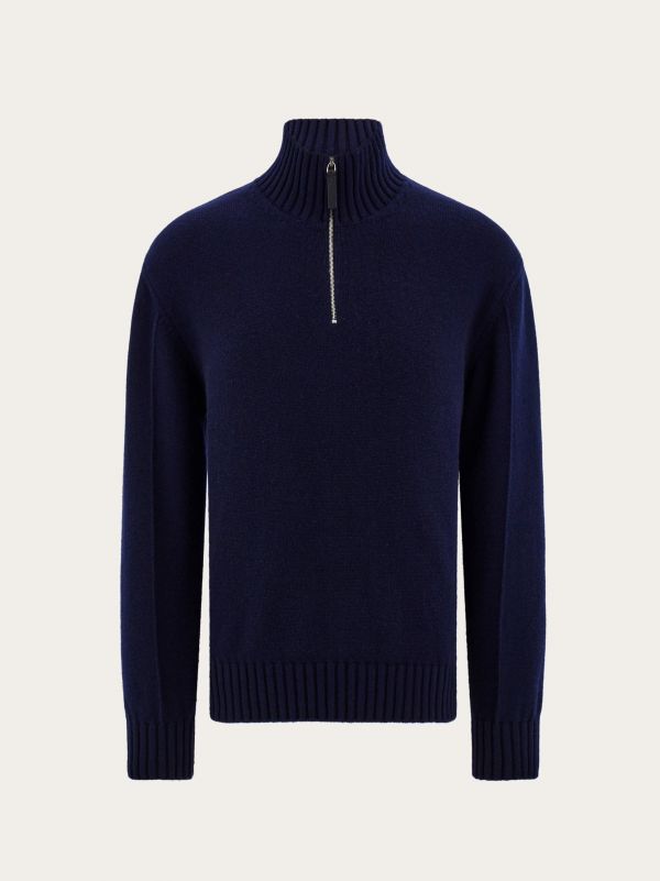  Ferragamo Men High Neck Cashmere Pullover Blue 