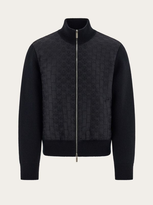  Ferragamo Men Knitted Bomber Jacket Black 