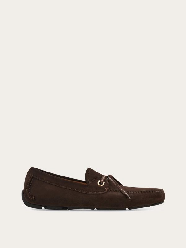 Ferragamo Men Laced Driver Brown Size 4.5 