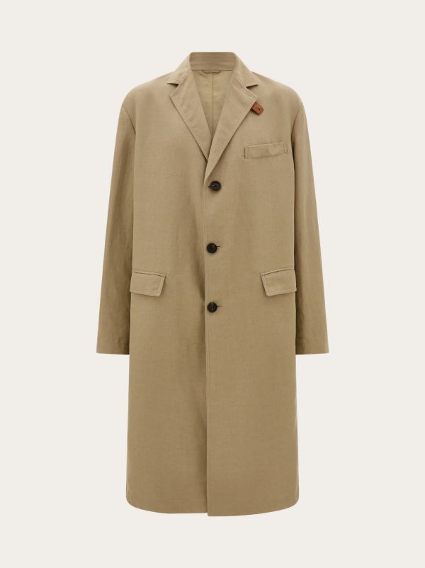  Ferragamo Men Linen Blend Duster Beige 