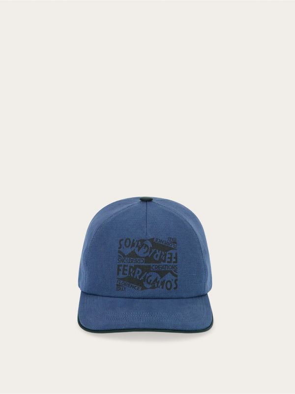  Ferragamo Men Macro Logo Baseball Cap Blue 