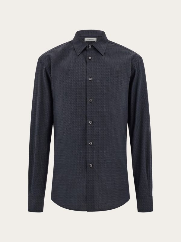  Ferragamo Men Micro Patterned Shirt Black 
