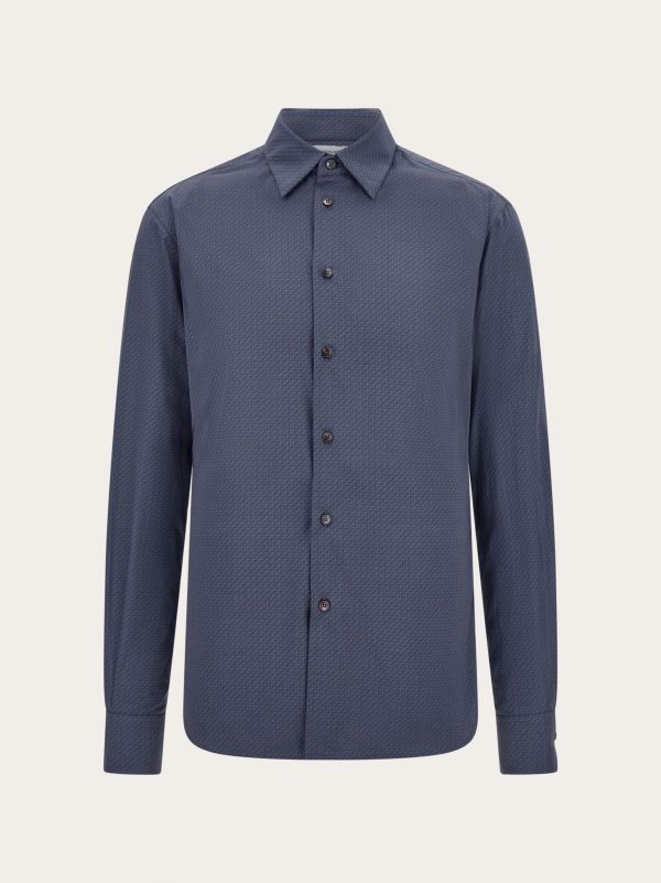  Ferragamo Men Micro Patterned Shirt Blue 