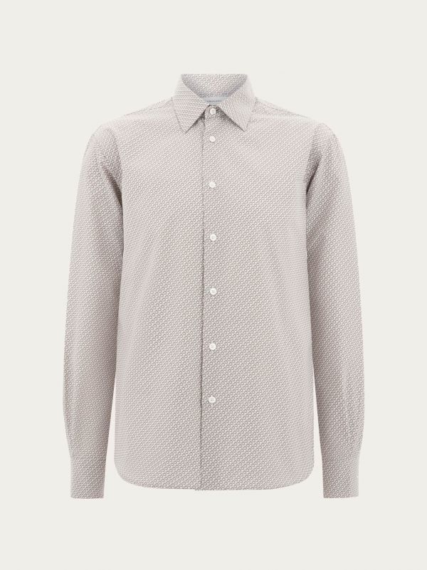  Ferragamo Men Micro Patterned Shirt White 