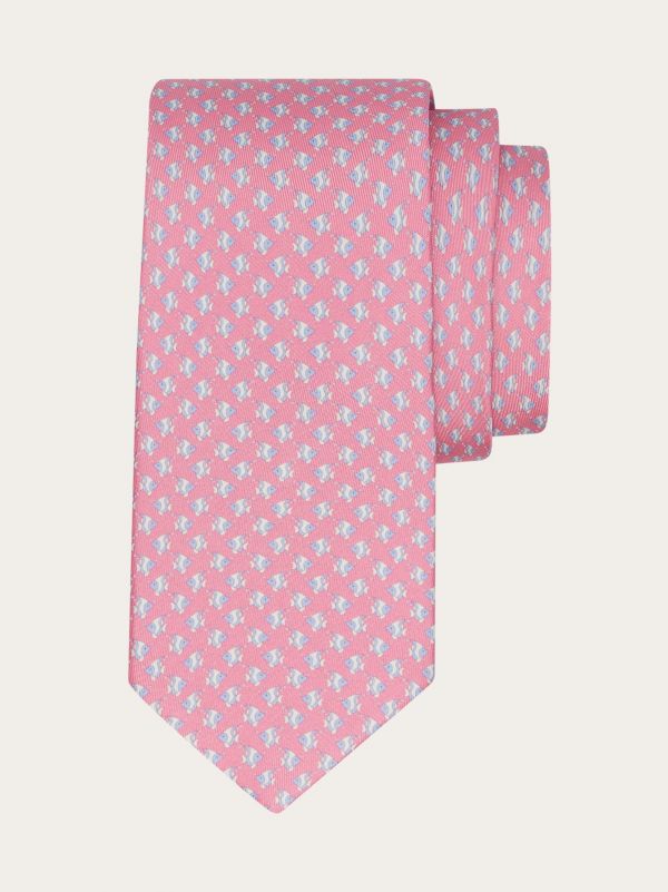  Ferragamo Men Mini Fish Print Silk Tie Pink 
