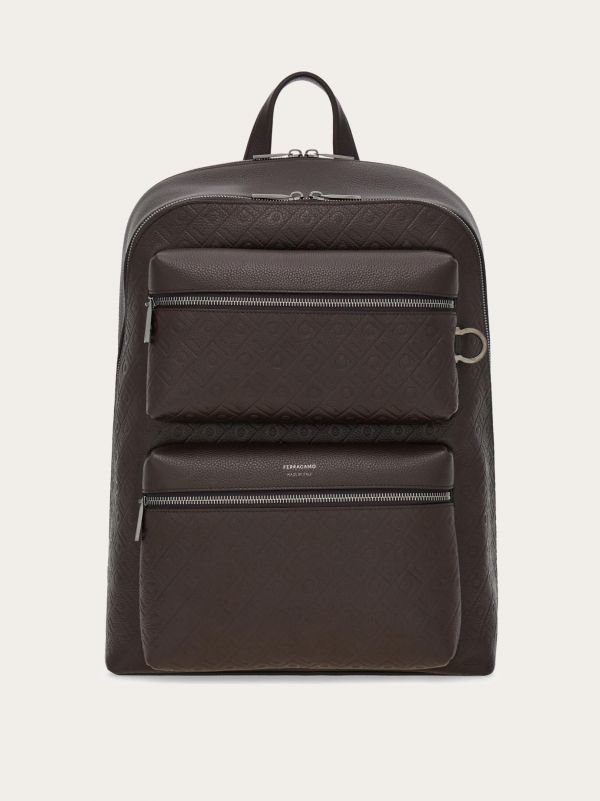  Ferragamo Men Ferragamo Monogram Backpack Brown 