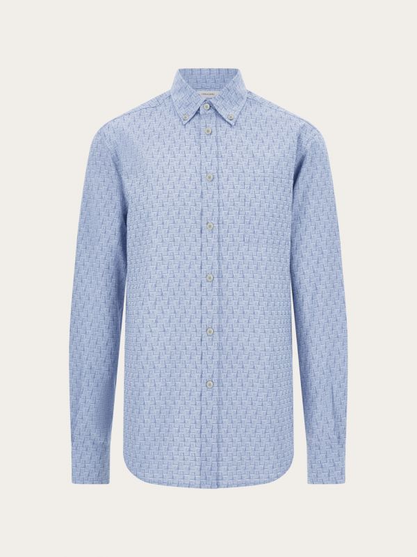  Ferragamo Men Ferragamo Monogram Shirt Blue 