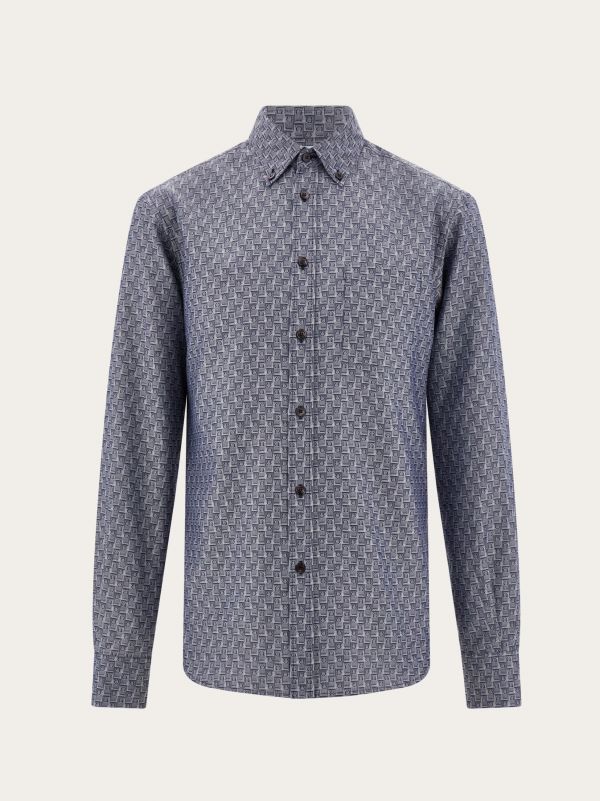  Ferragamo Men Ferragamo Monogram Shirt Blue 