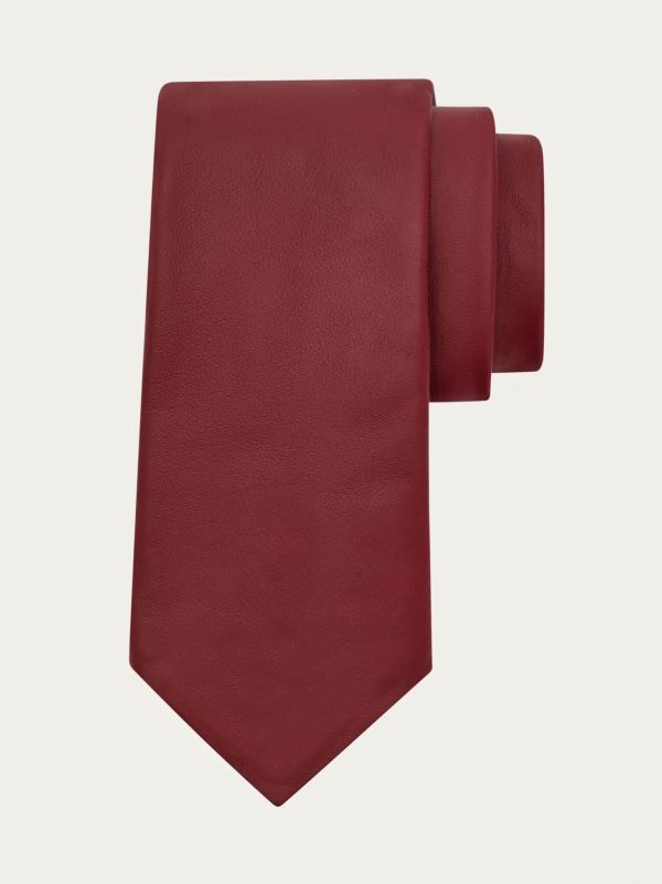  Ferragamo Men Nappa Leather Tie Red 