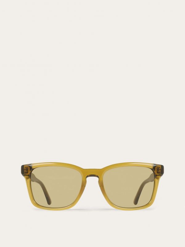 Ferragamo Men Rectangular Frame Sunglasses Beige 